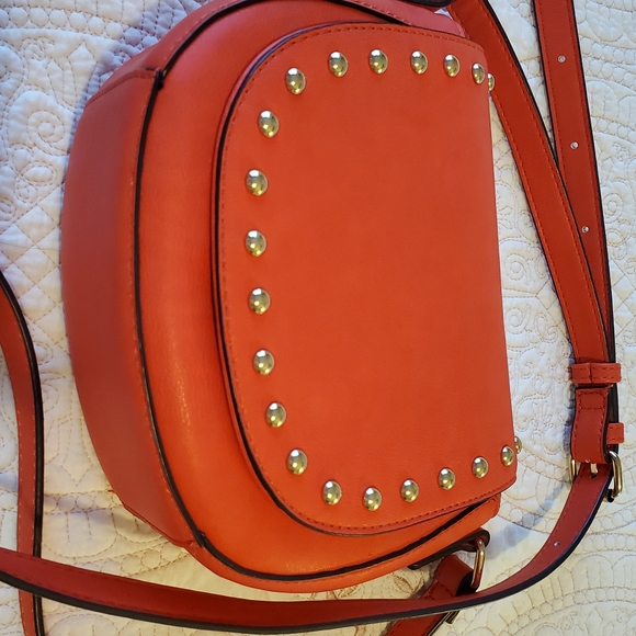 Small Satchel bag orange with leopard print lining. Great condition.  9" x 8" - Picture 7 of 7